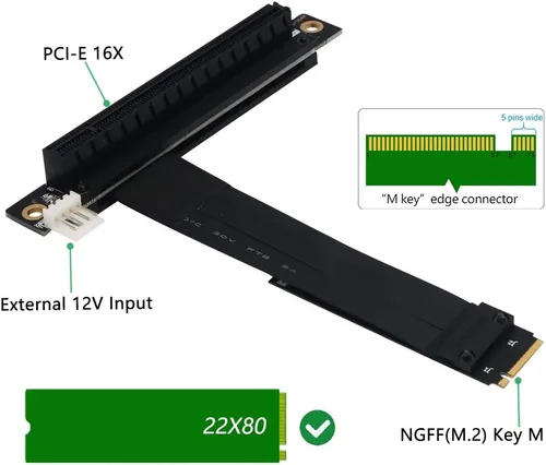 Vista 2 de HLT Cable de extensión M.2 NGFF NVMe Key M a PCIe 3.0 X16 (ranura PCI-E en ángulo recto de 90°)