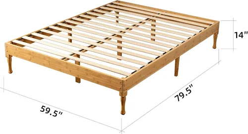 Vista 2 de Marco de cama de madera de bambú de 14 pulgadas, soporte de listones de madera, no necesita somier, fácil montaje, naturaleza, tamaño Queen