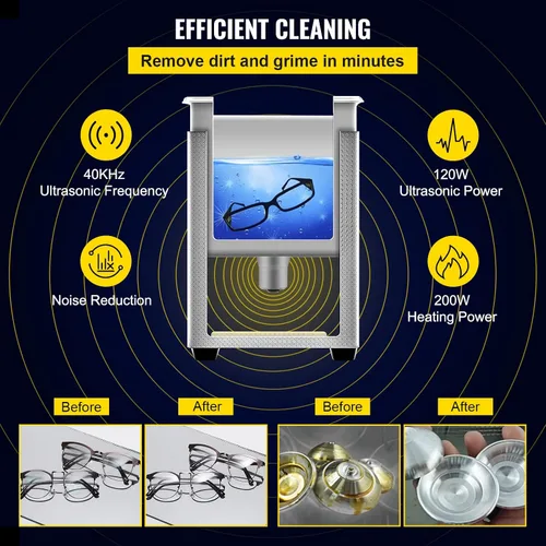 Vista 3 de VEVOR - Limpiador ultrasónico digital profesional para piezas de laboratorio, limpiador con calentador y temporizador para joyas y gafas, 3L