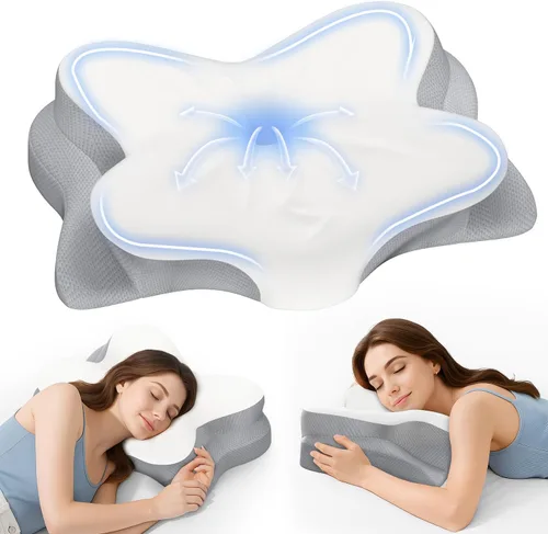 Vista 10 de Almohada cervical para el cuello, almohadas ergonómicas de espuma viscoelástica para aliviar el dolor de cuello con funda de almohada transpirable