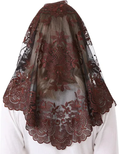 Vista 6 de Cabeza Tradicional Bordado Mantilla Encaje Triángulo Mantilla Velo Latino Masa