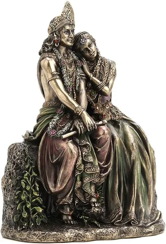 Vista 2 de Veronese Design Radha de 6 3/4 pulgadas de alto Radha apoyado en Krisna Escultura de resina bronceada fundida en frío Figura de Dios hindú