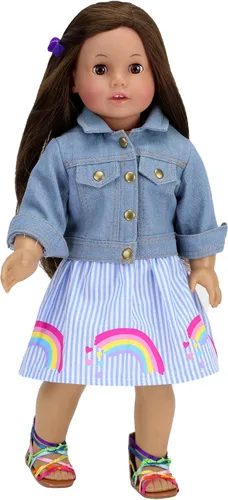 Vista 5 de Sophia's Muñeca de 18 pulgadas, 2 piezas, parte superior sin mangas, falda a rayas azul y blanco, con detalles de estampado de arcoíris