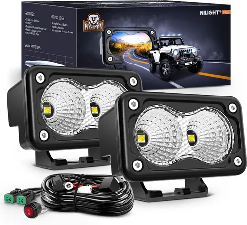 Vista 10 de Nilight 2 cápsulas de luz ámbar para motocicleta, 2 unidades, 3 pulgadas, 1070 lúmenes, inundación, conducción offroad, luces antiniebla auxiliares