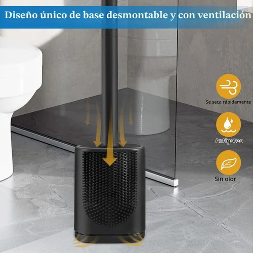 Vista 5 de Cepillo de inodoro de silicona y soporte flexible de limpieza eficiente cepillo de inodoro montado en la pared con cabezal de cepillo de mango largo