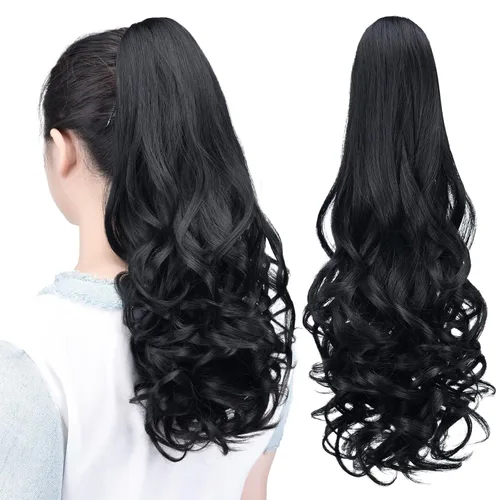 Vista 89 de Extensiones de cola de caballo, extensiones de cabello de cola de caballo con clip de garra marrón oscuro para mujer, pieza de cabello rizado