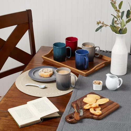 Vista 3 de Mason Craft & More Colección Festival Vajilla – Tazas redondas de cerámica duradera con colores degradados, 4 piezas para festivales de 15.5 onzas