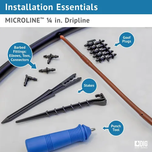 Vista 5 de DIG ML-112B ¼" 100' MICROLINE™ Dripline, 12" doble salida emisor espaciado, tubo resistente a los rayos UV para riego eficiente Ideal para camas