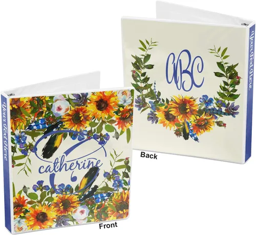 Vista 5 de Carpeta personalizada de 3 anillas con diseño de girasoles - 1 pulgada, color amarillo