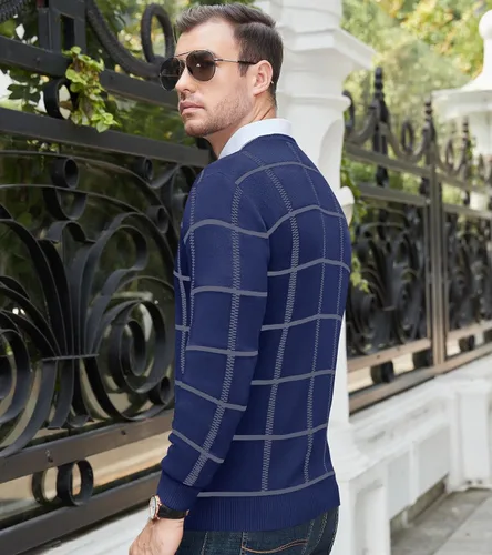 Vista 31 de MAGNIVIT Suéteres de punto de diseño básico para hombre, de algodón, suave, cuello redondo, para otoño e invierno