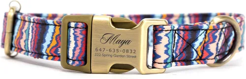 Vista 14 de Collar de perro personalizado con nombre y número de teléfono grabado, collar ajustable personalizado para cachorros, collar de algodón orgánico