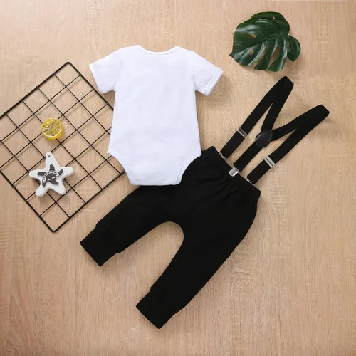 Vista 3 de Ropa divertida para el primer cumpleaños para bebé, ropa para bebé, corbatín, diseño de dinosaurio, conjunto de pantalones con tirantes