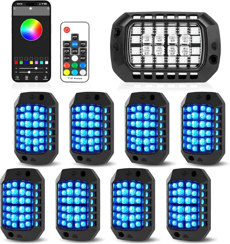 Vista 10 de 4 cápsulas de luces RGB de ángulo completo compatibles con camiones de 12 V, Jeep, UTV, SUV, ATV, barco, carrito de golf, impermeable, multicolor