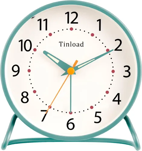 Vista 12 de Tinload Reloj despertador analógico retro antiguo de 4.5 pulgadas, funciona con pilas, pequeño reloj silencioso de mesita de noche, iluminado bajo