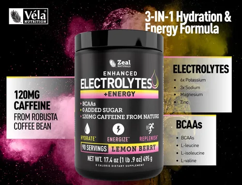 Vista 6 de Electrolitos en polvo con cafeína, mezcla de bebida de energía e hidratación cetogénica mejorada, polvo de electrolitos sin azúcar con BCAA