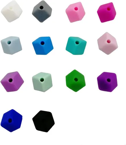 Vista 2 de Decoendiy 50 cuentas cuadradas de silicona de 0.354 in, cuentas espaciadoras de cubo sueltas, cuentas geométricas facetadas, cuentas coloridas