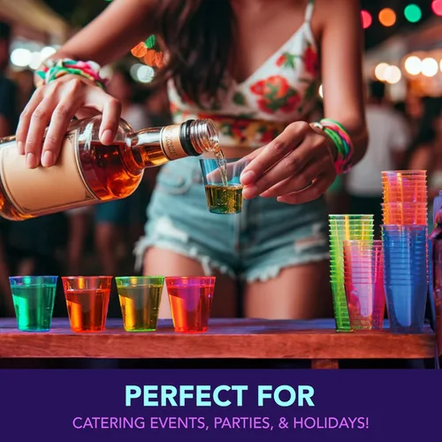 Vista 7 de Party Essentials Vasos de disparo de plástico duro de 2 onzas, 40 unidades, neón surtidos