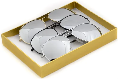 Vista 7 de Set de caja de regalo de aviador con espejo de gafas, .3 - PlataOroNegro - Juego de Lino Dorado