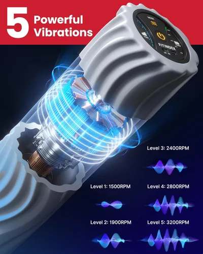Vista 5 de FITINDEX - Rodillo de espuma vibratoria para ejercicio, 5 velocidades de vibración, recargable Yoga Roller, Electric Roller for Deep Tissue Gris