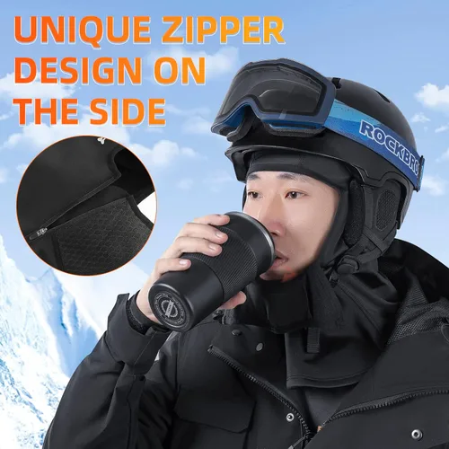 Vista 7 de ROCKBROS Pasamontañas de esquí con cremallera, cubierta completa de invierno, impermeable, para hombres y mujeres, capucha de forro polar