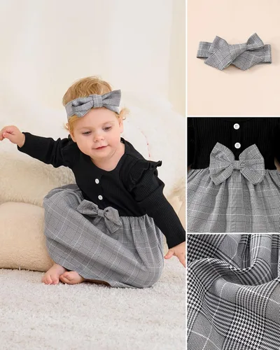 Vista 3 de Baby Girl Clothes Infant Dresses Newborn Fall Winter Outfits Plaid Dress Cute Birthday Princess Dresses for Girls