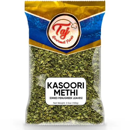 Vista 8 de TAJ Kasoori Methi Hojas de fenogreco secas Producto de India 1oz (28g)