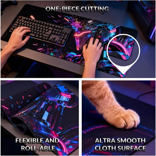 Vista 8 de Alfombrilla de mouse grande extendida para juegos, base antideslizante, superficie lisa, alfombrilla de mouse a prueba de derrames, anime, Cyberpunk