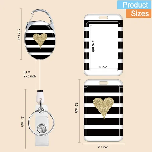 Vista 2 de Soporte retráctil para insignia, carrete de insignia con clip para cinturón de lindo patrón estampado con llavero, protector de tarjeta de corazón
