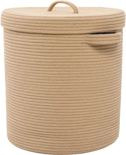 Vista 19 de Cesta de almacenamiento extra grande de 16" x 16" x 18" con tapa, cestas de almacenamiento de cuerda de algodón, canasta de lavandería, contenedor