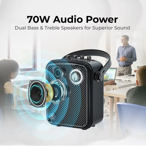 Vista 2 de Amplificador de voz de 70 W con 2 micrófonos de mano inalámbricos y Bluetooth 5.3 Portable PA System & Karaoke Mic Speaker Set with