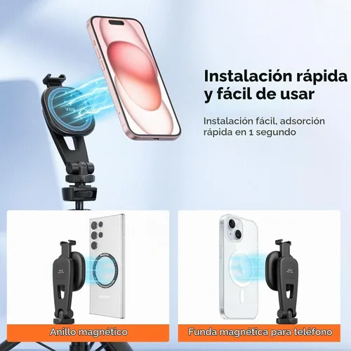 Vista 2 de VRIG - Trípode magnético para selfie stick de 21.6 pulgadas con control remoto inalámbrico, trípode extensible para teléfono Magsafe para iPhone 16