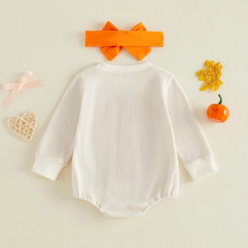 Vista 6 de Traje de Halloween para bebé niña con bordado de gofres de manga larga A-daddy's Little Pumpkin