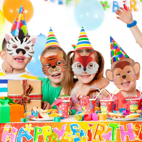 Vista 2 de 48 máscaras de animales salvajes de la selva para niños, temática de animales, recuerdos de fiesta de cumpleaños, disfraces, suministros de fiesta