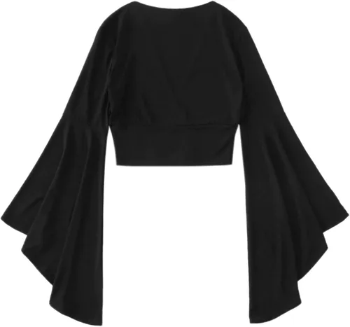 Vista 3 de Floerns - Blusa de manga larga acampanada envolvente con cuello en V para mujer