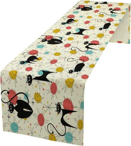 Vista 30 de Camino de mesa con diseño de patas de perro, lindo animal con estampado de patas de cachorro, decoración de fiesta de cumpleaños, casa de campo