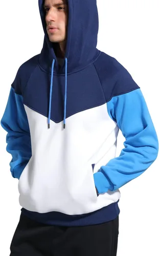 Vista 2 de Sudadera con capucha de forro polar de peso medio para hombre, casual, bloque de color, con bolsillos