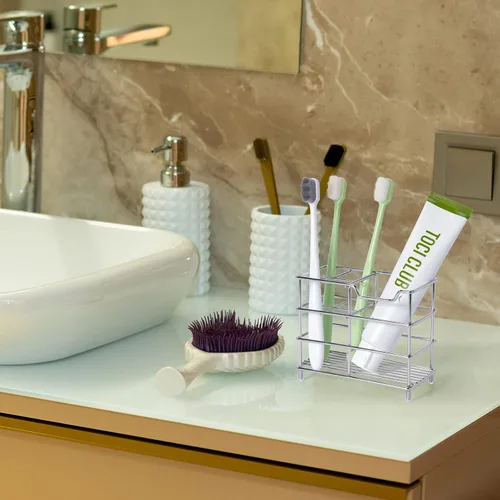 Vista 6 de Soporte para cepillo de dientes de baño de acero inoxidable, soporte eléctrico para pasta de dientes, con 5 ranuras multifuncionales