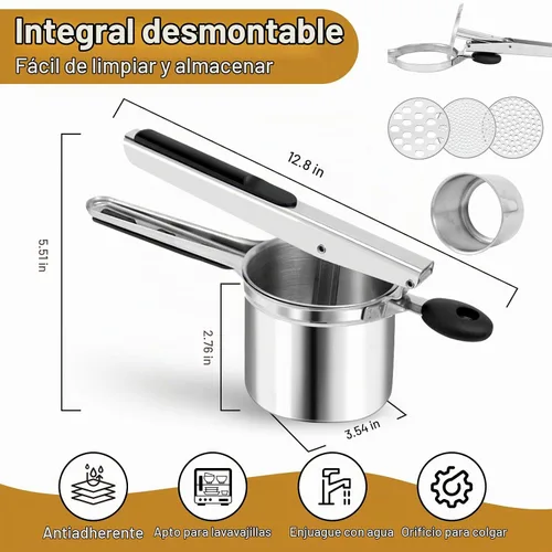 Vista 3 de AHFLRITO Ricer de patatas, Ricer resistente para puré de patatas, Triturador de patatas grande de acero inoxidable con mango ergonómico, eficiente