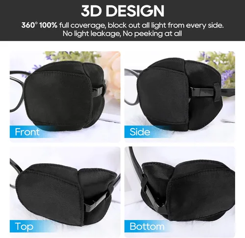 Vista 3 de eZAKKA Parches para ojos para adultos y niños, para ojo izquierdo y derecho, 2 piezas de parches médicos para anteojos de seda para ojos perezosos