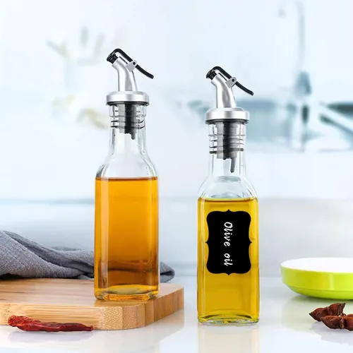 Vista 4 de Accguan Dispensador de aceite, dispensador de aceite de oliva a prueba de fugas de 6 onzas, juego con adhesivo y bolígrafo, adecuado para almacenar