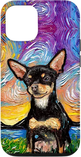 Vista 28 de Negro y bronceado liso Chihuahua Starry Night Dog ilustraciones caso para iPhone 17