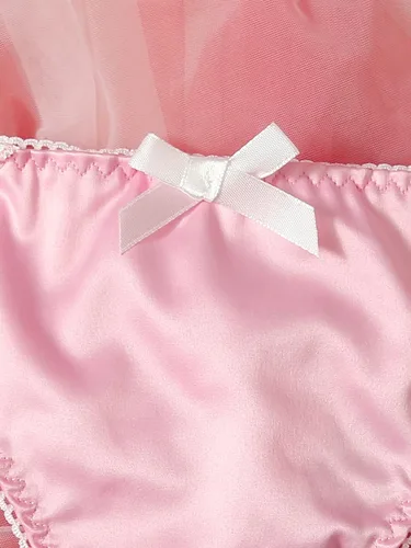 Vista 4 de Verdusa Conjunto de lencería de satén de encaje floral con nudo de lazo para mujer