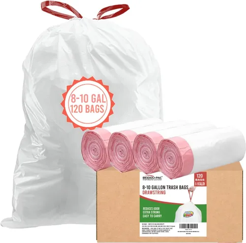 Vista 16 de BEIDOU-PAC Bolsas de basura de 2.6 galones con cordón, 100 unidades, bolsas de basura de rollo múltiple, pequeñas bolsas de basura de cocina, sin