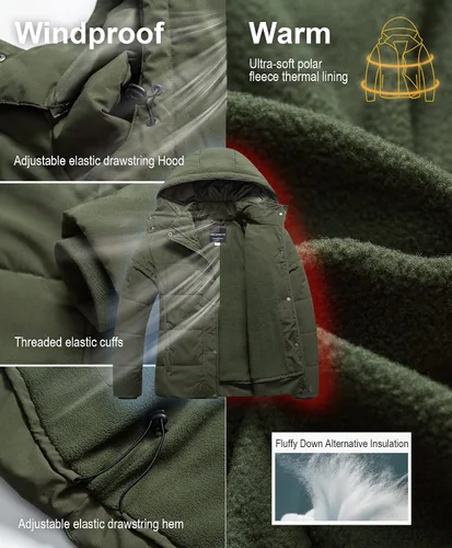 Vista 5 de CREATMO US Chaqueta acolchada cálida de talla grande para mujer, abrigo de invierno con forro polar impermeable con capucha extraíble