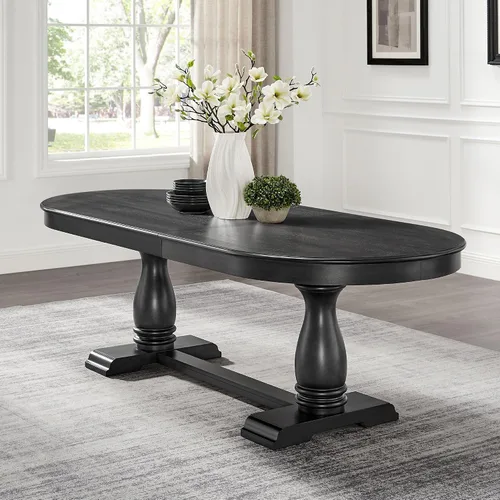 Vista 6 de WILLIAMSPACE Mesa de comedor extensible de madera de 94 pulgadas para 6 a 8 pulgadas, mesa de cocina ovalada rústica rústica con patas de madera