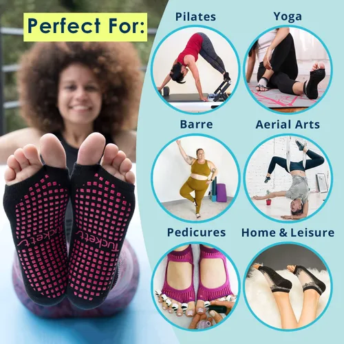 Vista 6 de Tucketts Flow Toeless Non-Slip Grip Socks - Yoga, Barre, Pilates, Home & Leisure, 1 pair Black Sheer