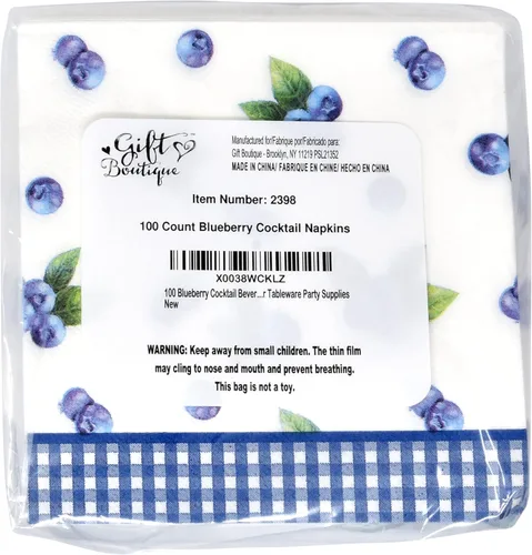 Vista 7 de Gift Boutique Servilletas de cóctel de arándanos, 100 servilletas de papel de frutas y bayas para baby shower, verano, picnic, brunch, decoración
