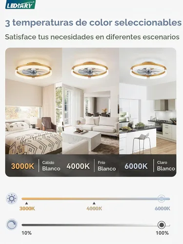 Vista 4 de LEDIARY Ventiladores de techo de bajo perfil de 19.7 pulgadas con luces y control remoto, 6 velocidades, 3 CCT, reversible, regulable, ventilador