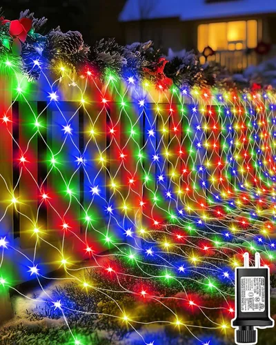 Vista 8 de Luces de Red de Halloween de 9.8 x 6.6 pies, 200 Luces LED de Malla para Exteriores con 8 Modos, Luces de Cadena Impermeables para Arbusto