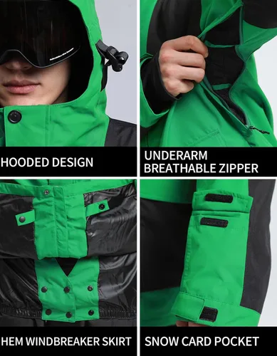 Vista 10 de GSOU SNOW Chaqueta de esquí para hombre, abrigo de nieve para snowboard, cálido, invierno, impermeable, con capucha